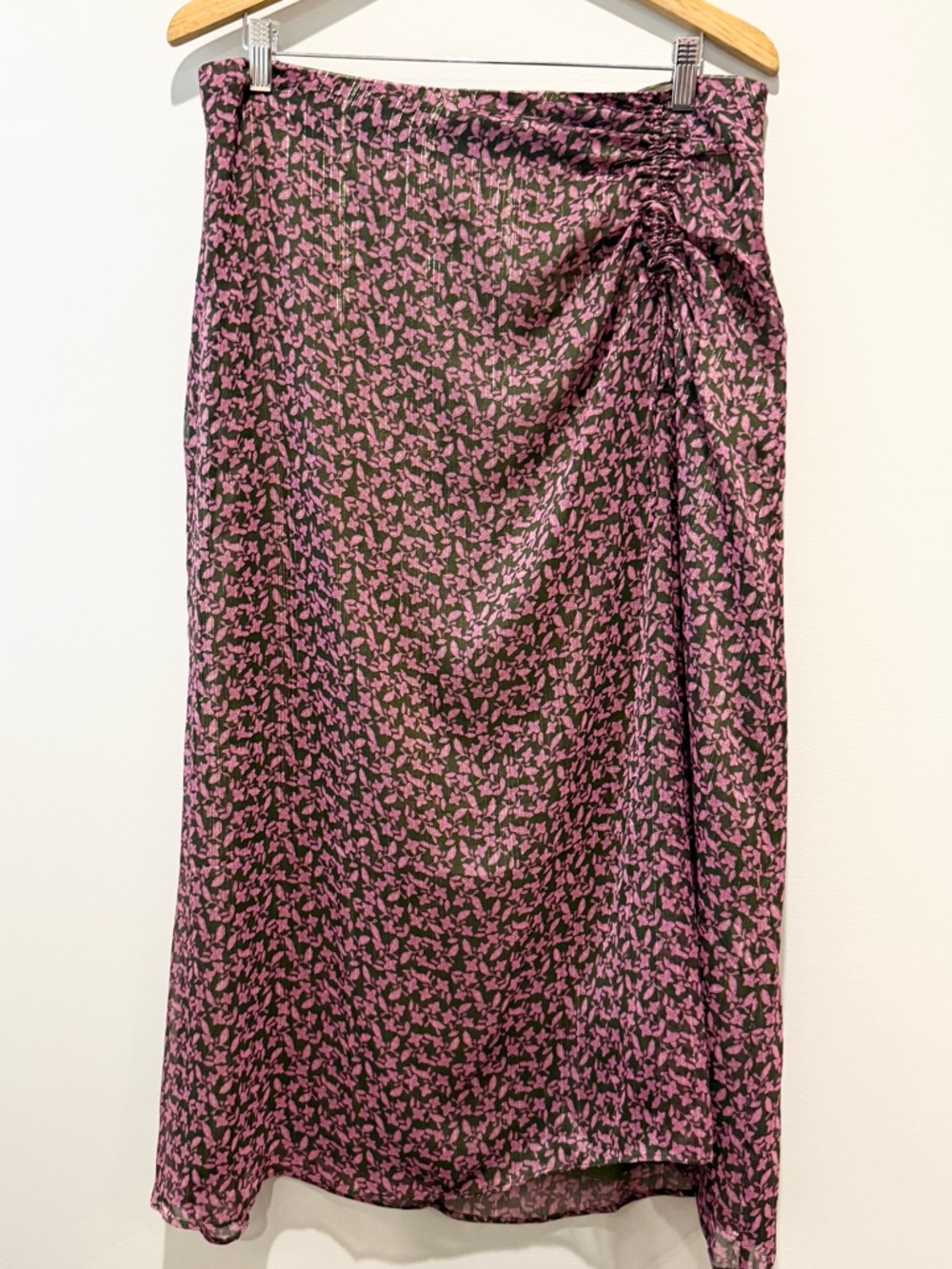 LOFT Spring Skirt Size 12 Purple Floral Midi Flowy Shimmer Skirt